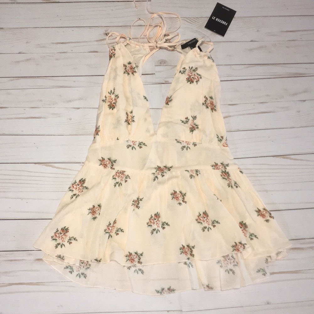 Forever 21 Floral Print Sleeves Blush Top